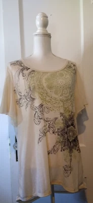 Mujer Talla XXL (20) Tostado con Estampado Paisley y Mangas Acampanadas Transparentes Top Desteñido Gloria Foto 1 de 4