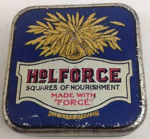 HOLFORCE BISCUIT  MINIATURE BLUE SAMPLE  TIN   c1925   "MADE WITH FORCE" - Picture 1 of 4