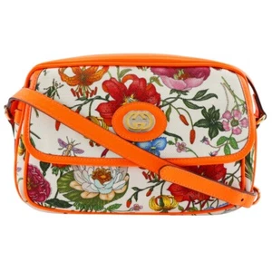 GUCCI GG Flora Shoulder Bag 550147 Floral Orange canvas/leather flour Women - Picture 1 of 12