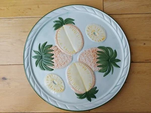 Vintage Pineapples JV Portugal Ceramic Display Platter Handpainted  12.5" - Picture 1 of 12