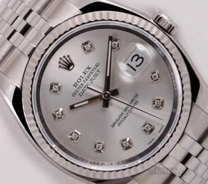 Rolex Datejust S/S Jubilee-18k Gold Fluted Bezel-Silver Diamond Dial - Picture 1 of 5