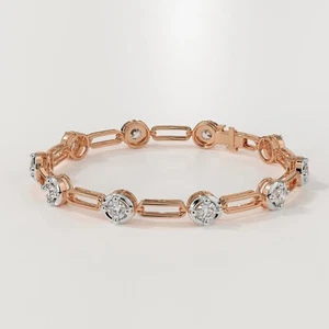 Round Cut 14K Rose Gold Lab Grown Diamond Beautiful Tennis Bracelet Certified - Picture 1 of 8