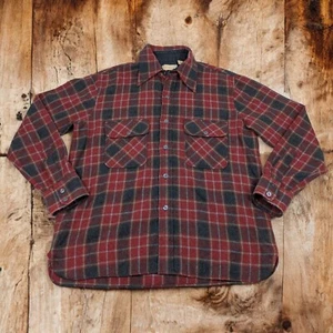 Vintage Sears Kings Road Shirt Mens M Red Wool Plaid Flannel Dagger Collar - Picture 1 of 9