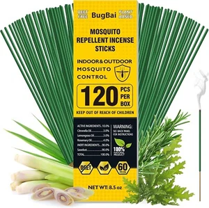 BugBai Mosquito Repellent Outdoor Patio 120 PCS Citronella Oil Mosquito Incen... - Picture 1 of 7