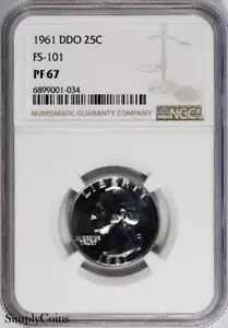 1961 DDO FS-101 Washington Quarter ~ NGC PF67 ~ PROOF PR67 Silver Coin US - Picture 1 of 2
