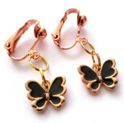Schmetterling Ohrclips Clips Clip-on schwarz goldf roségoldf 3cm lang - Bild 1 von 3