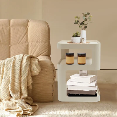 Modern Side Table, Accent Bedside Table, Cream Square Side Table - Image 1 of 4
