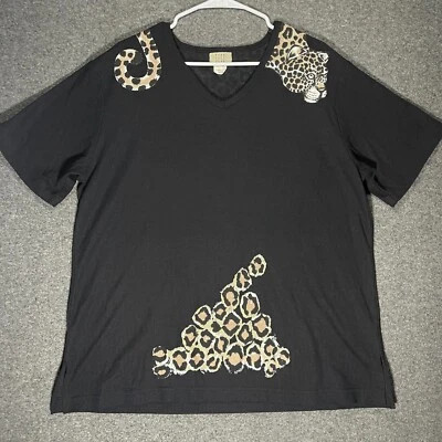 Camisa Teddi Adulto Grande Negra Con Estampado de Leopardo Va Alrededor Del Cuello Informal Mujer Foto 1 de 4