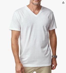 V Neck T Shirts for Men White XL Pre Shrunk Fitted Premium Fresh Clean Threads - Picture 1 of 4