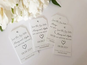 Save The Date Tags Wedding Engagement Birthday Personalised 12/ 27/ 45pcs - Picture 1 of 2