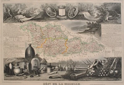 Victor LEVASSEUR : Carte ancienne de la Moselle + Limites, GRAVURE originale - Photo 1/4