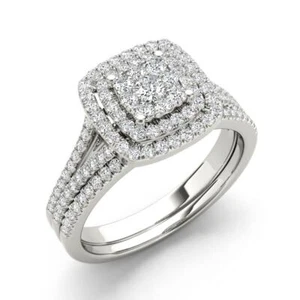 10k White Gold 1/2 Ct Round Diamond Halo Engagement Wedding Ring Size 9 - Picture 1 of 4