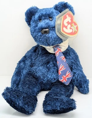 TY Beanie Baby. Pops Retired Collectible. Blue. UK British Tie. Tagged. - Image 1 of 3