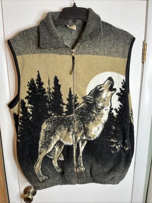 Polar Graphic Jacket Vest Men’s XL Fleece  Alaska Wolf Moon Print USA - Image 1 of 4