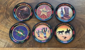 Anheuser-Busch Budweiser Metal Tin Coaster Set of 6 Southwestern Style 3 1/2" R - Picture 1 of 5