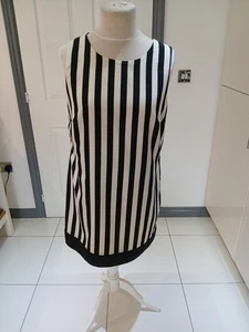 Red Herring Dress Size 16, Black & Cream Striped, Lined, Sleeveless, Zip Fasten - Picture 1 of 19