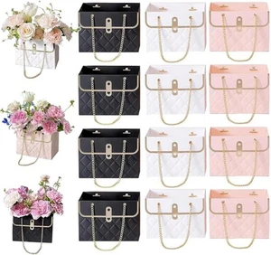 12PCS Flower Paper Gift Bag, Bouquet Storage Bucket Florist Handbag with Meta... - Picture 1 of 6