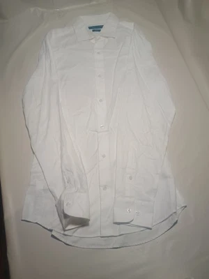 Camisa social Perry Ellis listrada branca fantasma slim fit sem ferro masculina pequena - Imagem 1 de 3