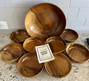 VTG MCM Oregon Myrtlewood Serving Salad Bowl 9 Piece Set Fraser Myrtlewood Co - Picture 1 of 24