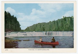 Fishing near Waterfall NEWFOUNDLAND Canada 1940-50s Postcard 975 - Picture 1 of 2