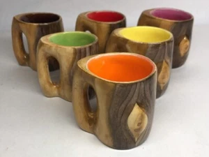 5/ Lot Verres Digestif Imitation Bois Verni Vintage Vallauris Grandjean Jourdan - Imagen 1 de 11