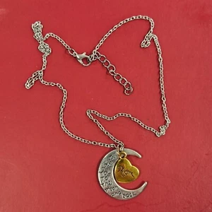 I Love You To The Moon And Back Mom Necklace Pendant Silver Gold Heart Charm NEW - Picture 1 of 4
