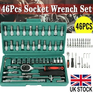 46PC Socket Ratchet Wrench Set 1/4" Drive Metric Spanner Car Repair Tool Kit Box - Picture 1 of 12