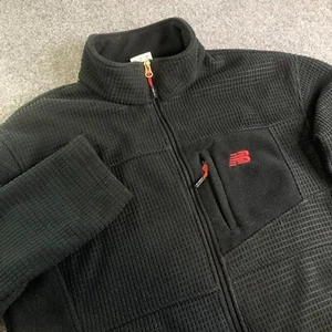 New Balance Jacket Mens Medium Black Grid Fleece Full Zip Pockets Gym Running - Picture 1 of 10