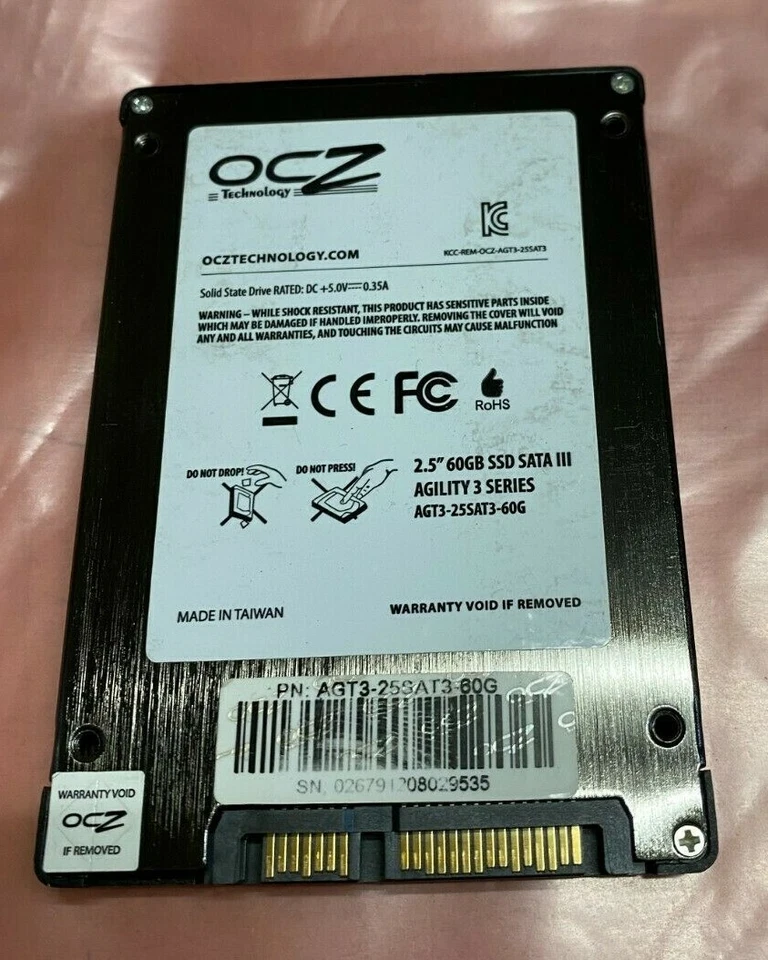 OCZ Agility 3 SSD 60GB Laptop SATA 3 Hard Drive 2.5" AGT3-25SAT3 - Tested - Image 1 of 2