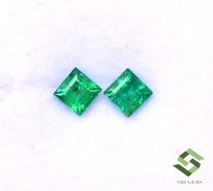 4x4 mm Certified Natural Emerald Square Cut Pair 0.70 CTS Faceted Loose Gemstone - Picture 1 of 8
