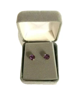7mm round stud amethyst earrings purple birthstone gem 14K gold prong set new - Picture 1 of 11