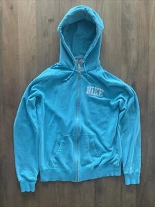 Nike Full Zip Hoodie Sweatshirt Youth Size Large Cyan Aqua Blue Sweater Logo - Picture 1 of 9