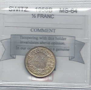 1958B  Switzerland, 1/2 Franc, Coin Mart Graded **MS-64** - Picture 1 of 5