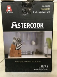 Astercook Knife Set, 15 Pieces Chef Knife Set w/Block , German Steel #113 - Picture 1 of 2