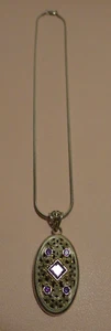 Stunning Sterling Silver & 14k Amethyst Necklaceđź’—Snake Chain 17"-Vintage - Picture 1 of 9