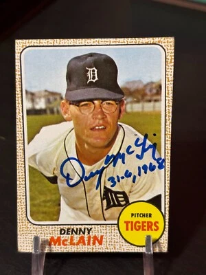 1968 TOPPS #40 DENNY MCLAIN  AUTOGRAPHED DETROIT TIGERS - Image 1 of 2