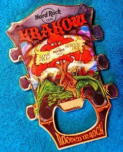 KRAKOW POLAND BOTTLE OPENER GUITAR HEAD MAGNET RED TREE CITYSCAPE Hard Rock Cafe - Picture 1 of 1