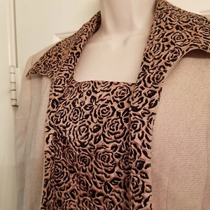 Pretty Girl Brand Top & LS Beige Jacket Black Rose Details Sz M 2 Pieces - Picture 1 of 11