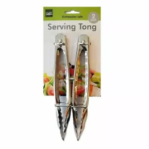 2pc 7" Mini Metal Scalloped Grip Kitchen Food Serving Tongs Set w/ Sliding Locks - Picture 1 of 5
