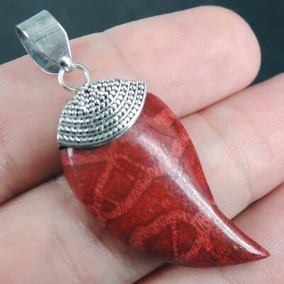 Ciondolo corallo rosso naturale in argento sterling 925 gioielli artigianali,... - Immagine 1 di 4