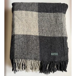 Blarney Lanificio Grigio Panna Neutro Plaid Frange Coperta Lana 57x65 - Foto 1 di 7