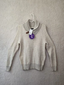H&M Men Sweater Small Beige Cotton Wool B Knit Long Sleeve Shawl Neck Pullover - Picture 1 of 19
