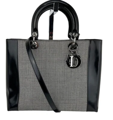 Christian Dior Large Lady Black Patent Leather Canvas Bag Ebay Live - Image 1 of 4