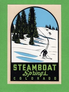 VINTAGE ORIGINAL 1960 ""DAMPFBOOTFEDERN"" SKI PARADIES COLORADO REISEAUFKLEBER KUNST - Bild 1 von 1