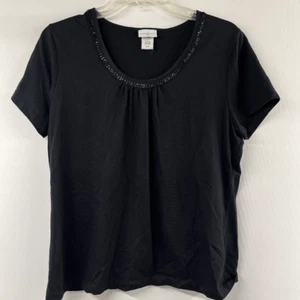 Jaclyn Smith Women's Size L Short-Sleeve Blouse Scoop Neck Sequin Accent Black - Picture 1 of 6