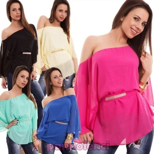 Tunique Femme Veloutée Avec STRASS Manches Chauve-Souris Nouvelle AS-6653 - Photo 1/1