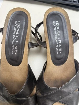 Sandalias de cuña Donald J. Pliner Bongo talla 10 correas de cuero marrón corcho/gamuza Foto 1 de 4