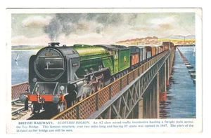 British Railways - freight steam train crossing the Tay Bridge - 1951 postcard - Picture 1 of 2