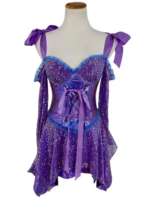 NWT Dolls Kill Purple Fairy Sequin Corset Mini Dress Wings Garters Costume Rave - Image 1 of 4
