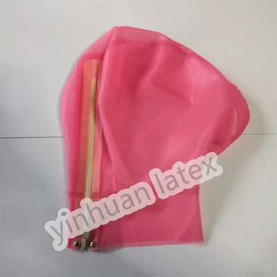 Capucha de látex rosa transparente con orificio de respiración máscara de goma cremallera trasera para fetiche EE. UU. Foto 1 de 4